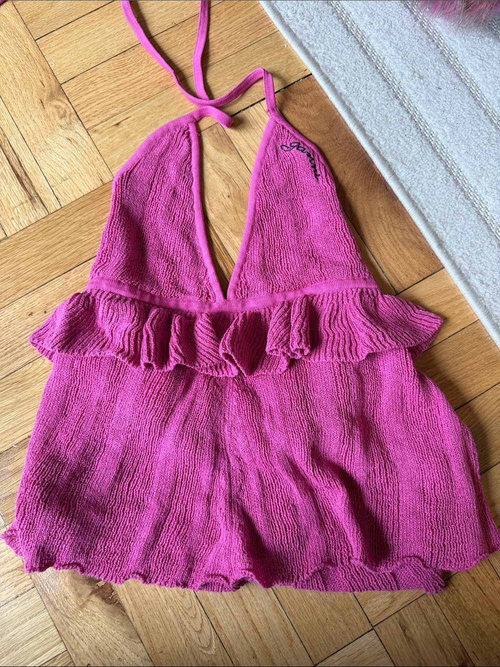 Ganni Women’s Sweater Pink Halter Ruffle Tank Top